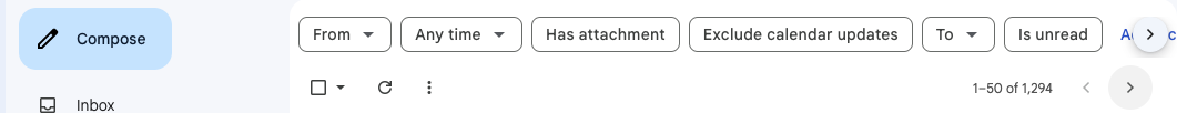 Gmail "All Mail" mailbox with the "older" pagination button highlighted.