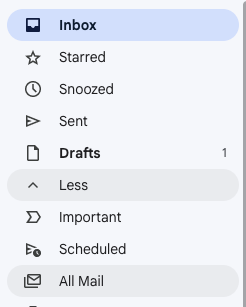 Gmail expanded mailbox sidebar with the "All Mail" option highlighted.