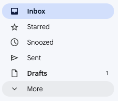 Gmail mailbox sidebar with the "More" option highlighted.